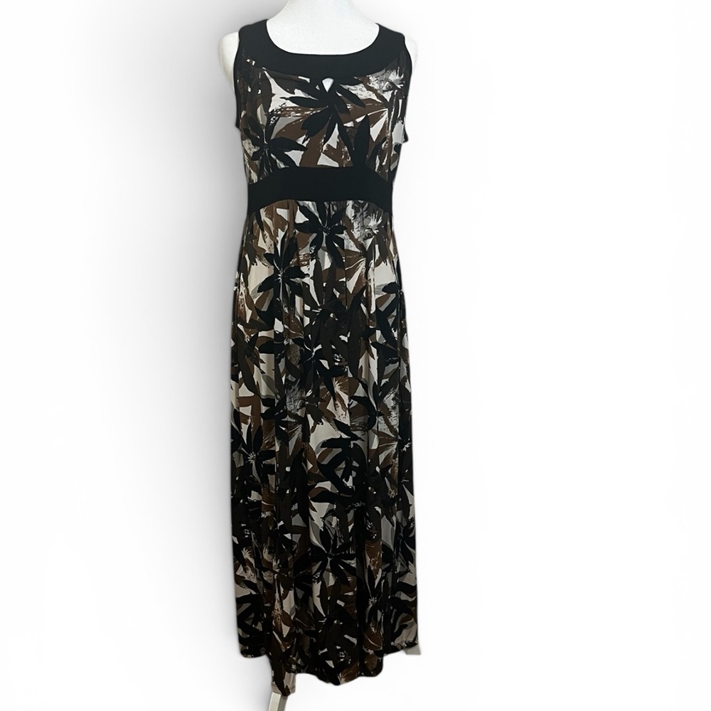 Susan Lawrence Black & Brown Floral Sleeveless Maxi Dress